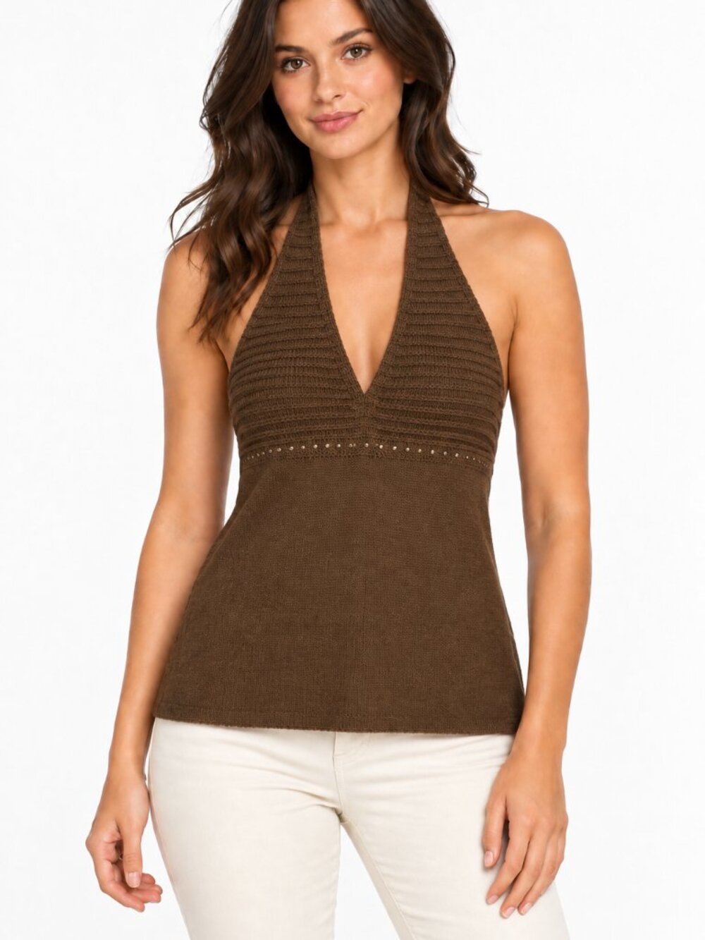 BH Jeans Women’s Brown Knit Rhinestone Halter Top